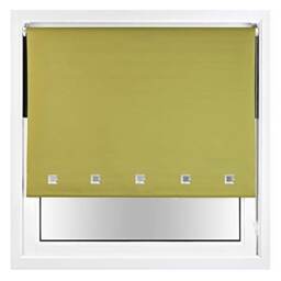 FURNISHED Blackout Roller Blinds with Chrome Square Eyelets and Metal Fittings Green Green (W) 90cm x (L) 165cm