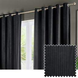 Paoletti Corinthian Velvet Room Darkening Black Eyelet Curtains (W)229cm x (D)229cm cm Multi