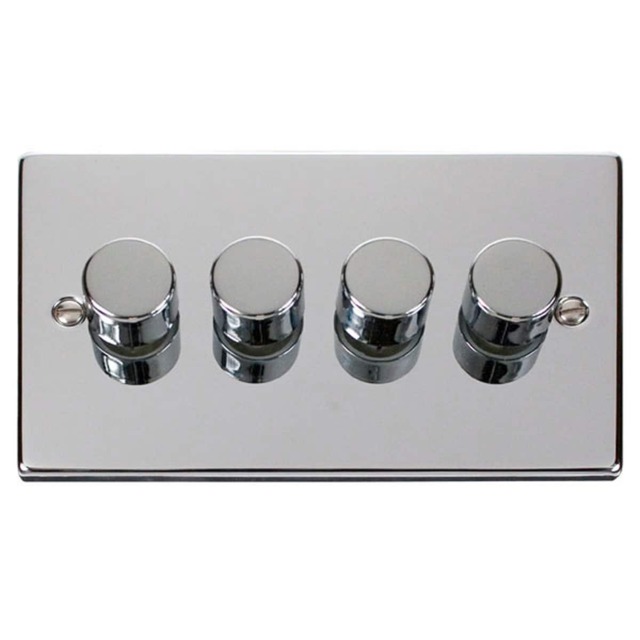 SE HOME Polished Chrome 4 Gang 2 Way LED 100W Trailing Edge Dimmer Light Switch. Chrome Polished Chrome