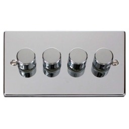 SE HOME Polished Chrome 4 Gang 2 Way LED 100W Trailing Edge Dimmer Light Switch. Chrome Polished Chrome
