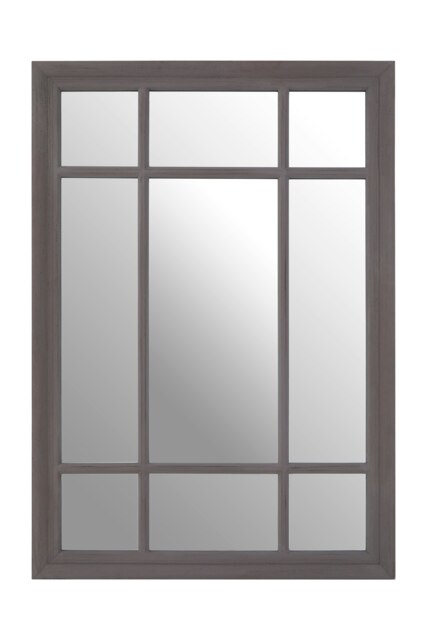 Orsina Grey Distressed Wall Mirror, Large Rectangle Hanging Mirror, Modern 9 Panel Wooden Frame Mirror For Bedroom