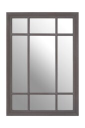 Orsina Grey Distressed Wall Mirror, Large Rectangle Hanging Mirror, Modern 9 Panel Wooden Frame Mirror For Bedroom