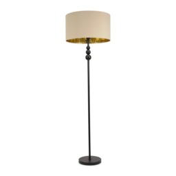 ValueLights Marissa Beige and Metallic Gold Shade with Black Stacked Ball Floor Lamp Cream