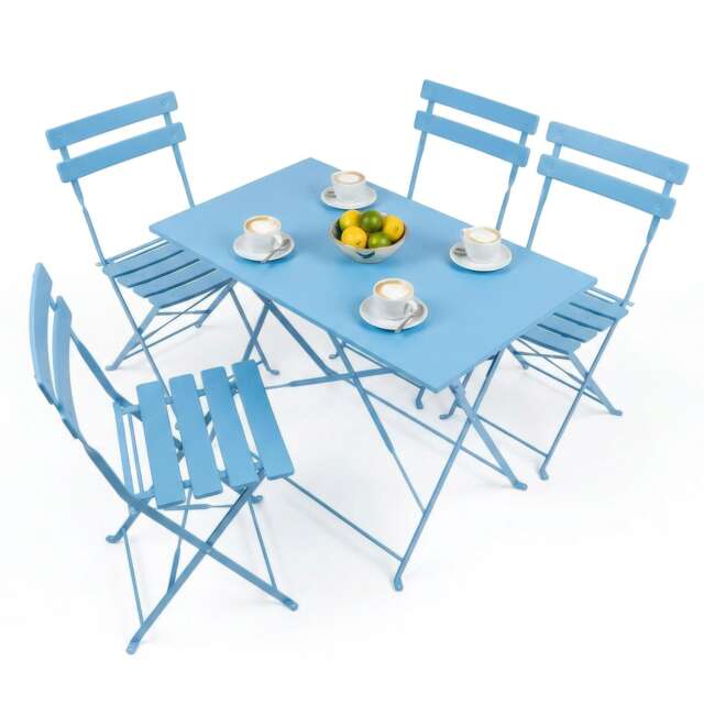 Harbour Housewares 5 Piece Sussex Folding Patio Bistro Set - Blue - Outdoor Garden Table & Chairs for Balcony & Terrace