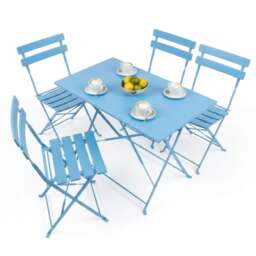 Harbour Housewares 5 Piece Sussex Folding Patio Bistro Set - Blue - Outdoor Garden Table & Chairs for Balcony & Terrace