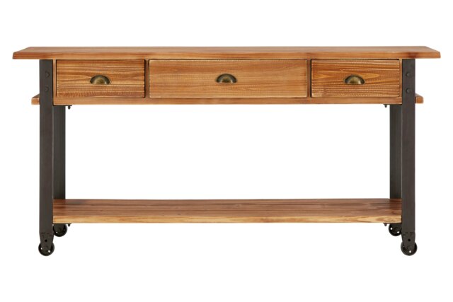 Ample Storage 3 Drawer Console Table, Functional Design Sofa Table For Livingroom, Durable Console Table Cream