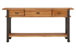Ample Storage 3 Drawer Console Table, Functional Design Sofa Table For Livingroom, Durable Console Table Cream