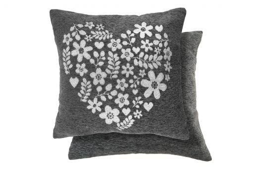 Love Heart Cushion Cover Charcoal Grey Grey