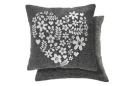 Love Heart Cushion Cover Charcoal Grey Grey