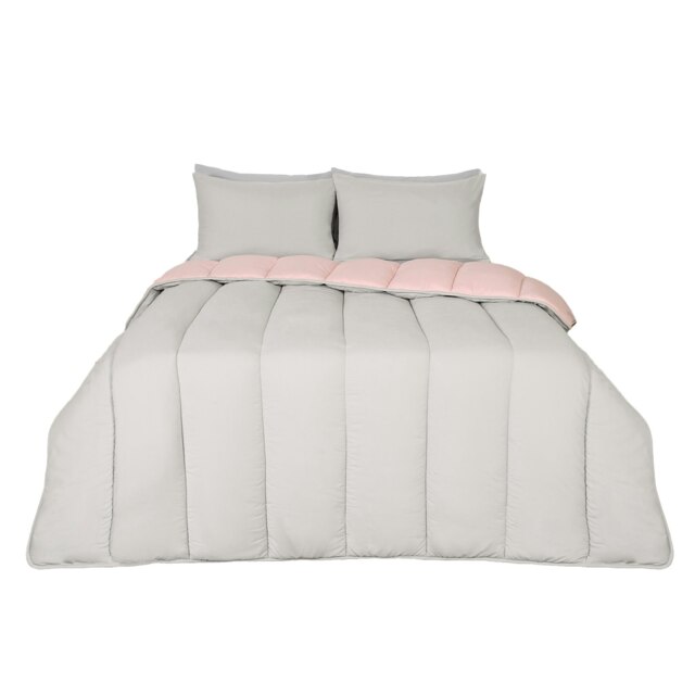 OHS Coverless Reversible 10.5 Tog Duvet And Pillowcase Bedding Set, Double - Blush Pink/Grey