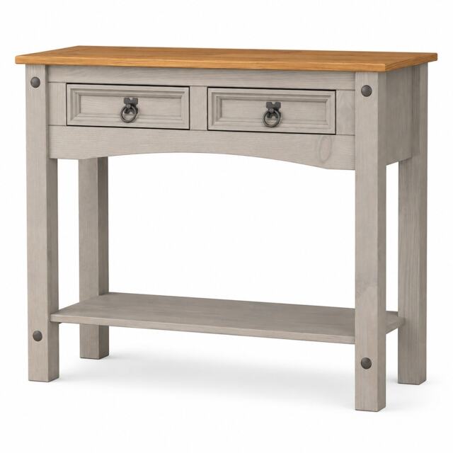 Corona Console Table Grey 2 Drawer Hall Mexican Solid Pine