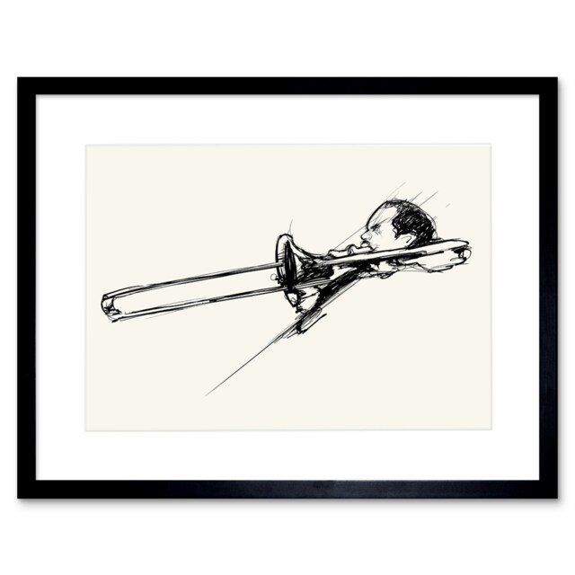 "Musician Trombone Music Player Sketch 9x7"" Black Framed Wall Art Print"
