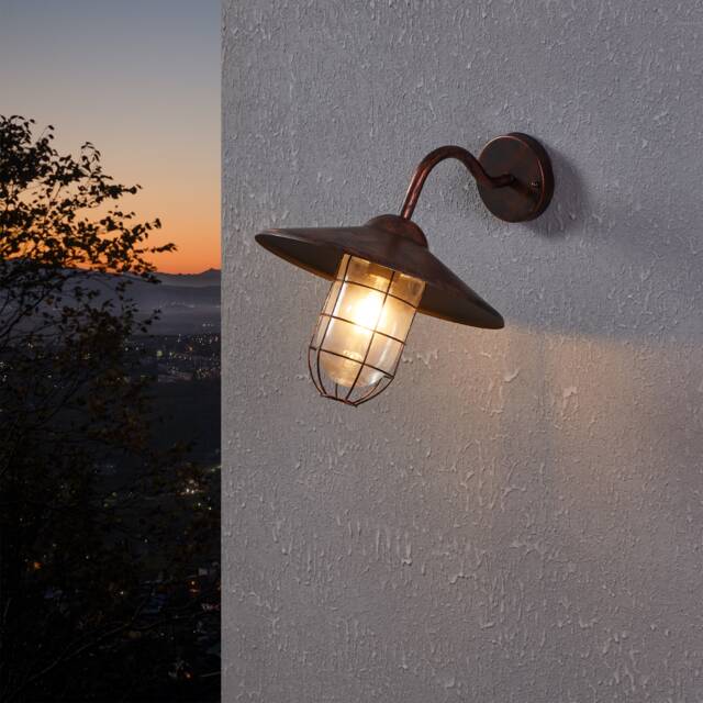 EGLO Melgoa Antique Copper & Glass Outdoor Wall Light