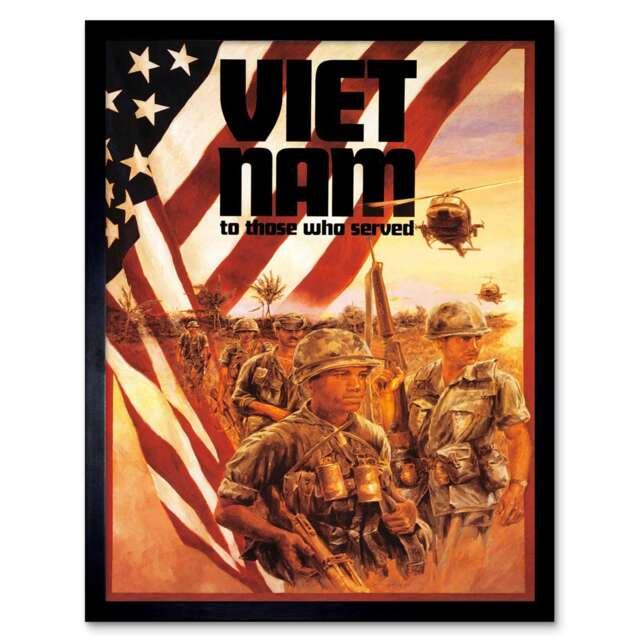 Vietnam War Veteran Flag Soldier Gun Military Framed Wall Art Print