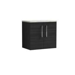 Balterley Level Wall Hung 2 Door Vanity Unit with Laminate Worktop for Modern Bathroom Storage Black Black Woodgrain