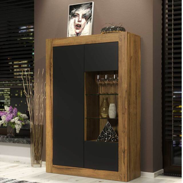 Sideboard Cabinet Storage Cupboard Display Cabinet Media Cabinet Oak Black Matt Doors Living Room Furniture 140cm