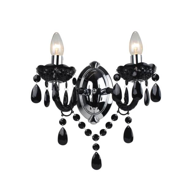 Black Acrylic and Chrome Marie Therese Style 2 x 40W Wall Light Black Chrome 1