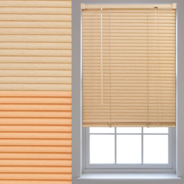 FURNISHED Wood Effect PVC Trimmable 25mm Slat Venetian Window Blinds Brown Teak (W) 130cm x (L) 150cm