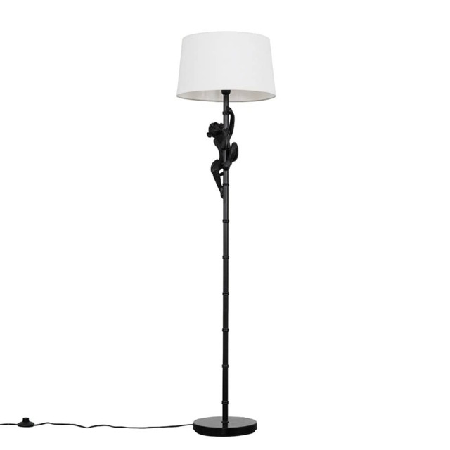 ValueLights George Monkey Modern Black Floor Lamp White Shade White