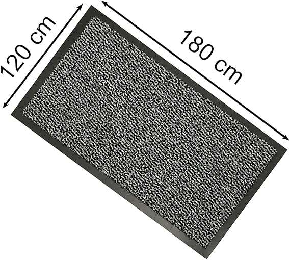 KAV Door Mat Dirt Trapper - Durable Indoor and Outdoor Non-Slip Rug - Super Absorbent- Home, Office(Grey / Black, 120cm x 180cm)