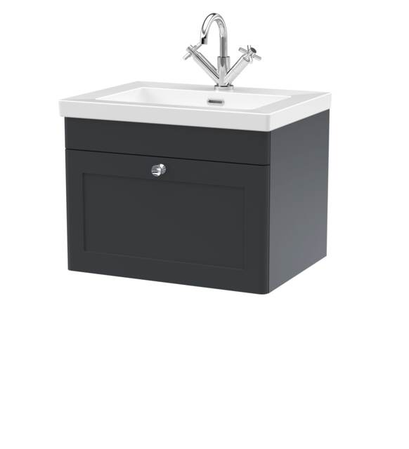 Balterley Swynnerton Traditional 1 Drawer Wall Hung Vanity Unit with Fireclay Basin, Dark Grey, 600mm