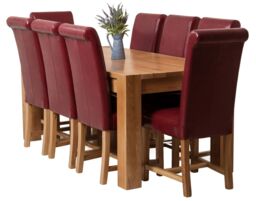 Kuba 180 x 90 cm Chunky Oak Dining Table and 8 Washington Leather Chairs Red Red