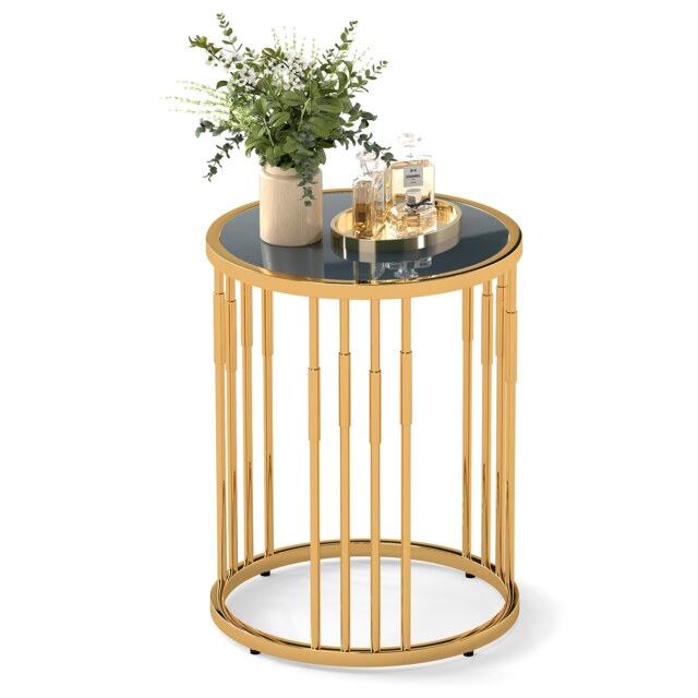COSTWAY Round Side Table 40cm Sofa End Table Accent Nightstand Gold