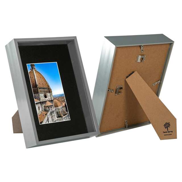 "Nicola Spring A4 (8 x 12"") Deep Photo Frames - Grey/Black Mount - 3D Deep Box Picture Frame Display Case (31 x 22cm) x2"