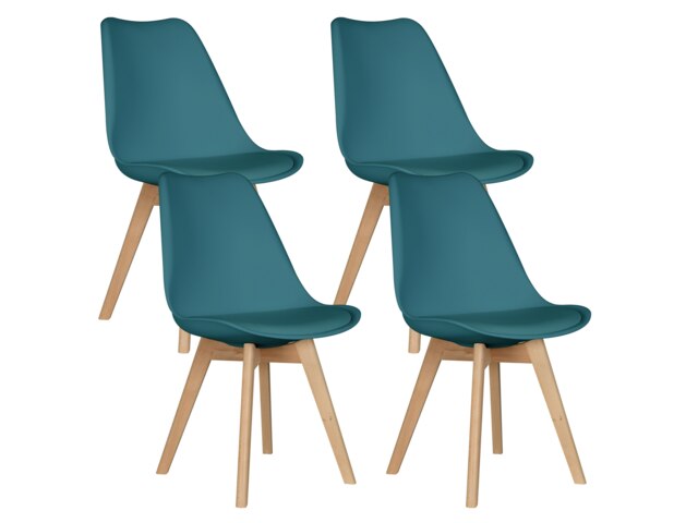MOF Set of 4 Dining Chairs Wooden Legs Soft Cushion Pad Stylish DELUXE Retro Lounge Dining Office Blue