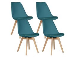 MOF Set of 4 Dining Chairs Wooden Legs Soft Cushion Pad Stylish DELUXE Retro Lounge Dining Office Blue