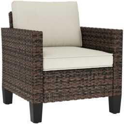 Outsunny Single Rattan Chair, Garden Armchair with Cushions, Brown Brown
