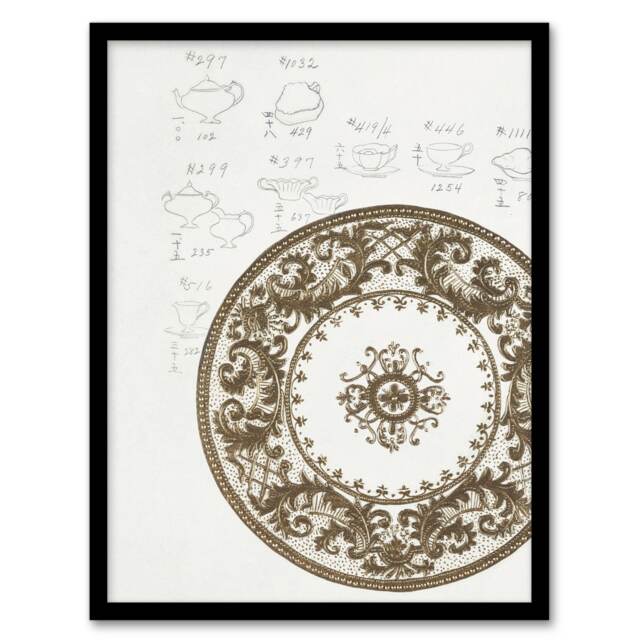 "Vintage Filigree Design For Plate Kitchen Framed Wall Art Print Noritake 12x16"""