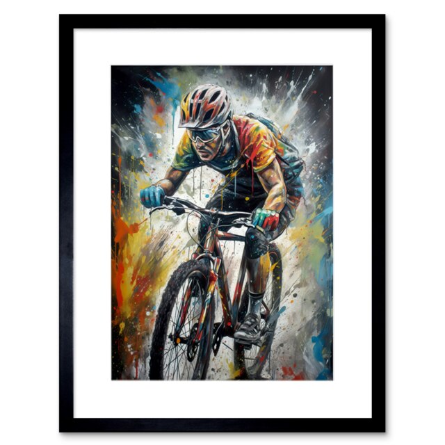 "Bike Rider Racing Sport Bicycle Race 9x7"" Black Framed Wall Art Print"