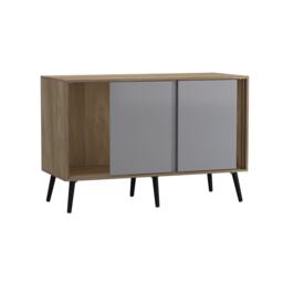 URBNLIVING Oak Carcass 3 Door Sliding Storage Cabinet Multi Grey Doors & Black Legs 1