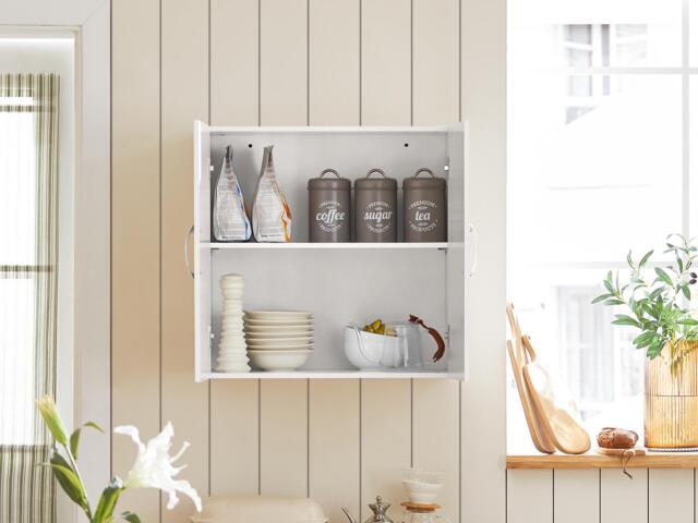 SoBuy FRG231-W,2-Door Wall Cabinet with Adjustable Shelf White White 1