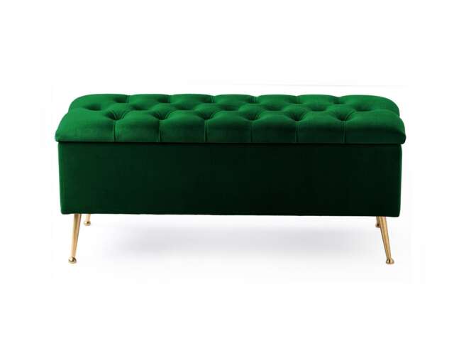 150cm Amara Chesterfield Ottoman Storage Bench - Plush Velvet Shoes Bench - Forest Green Upholstery Footstool Storage with Legs