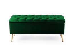 150cm Amara Chesterfield Ottoman Storage Bench - Plush Velvet Shoes Bench - Forest Green Upholstery Footstool Storage with Legs