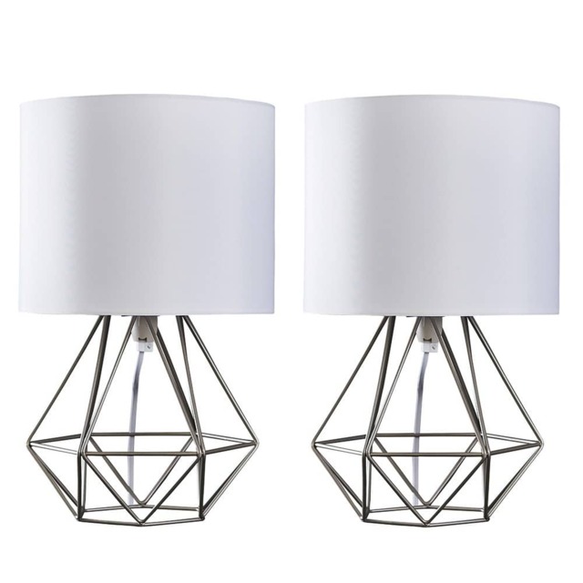 ValueLights Angus Pair Chrome Table Lamps White Shades and Bulbs