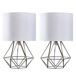 ValueLights Angus Pair Chrome Table Lamps White Shades and Bulbs