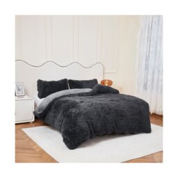 Ezysleep Faux Fur Duvet Cover Set Soft Cozy Luxurious Bed Linen Easy Care Grey Grey
