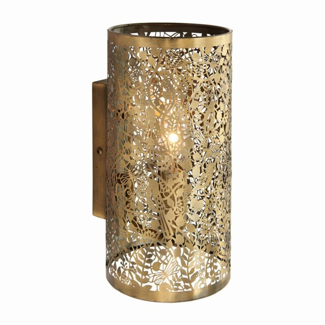 Secret Garden Floral Leaves Design Wall Light Antique Brass, E14