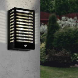 EGLO Alamonte 3 Black Steel Caged Outdoor Wall Light With Motion Sensor