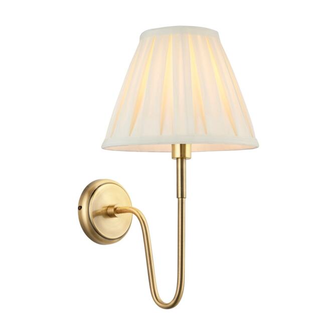 Rouen & Carla Wall Lamp with Shade Antique Brass Plate & Cream Fabric