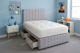 Silver Plush 3ft Single Divan Bed Set Headboard & Footboard - 2 Drawers Right Side Laying in Bed