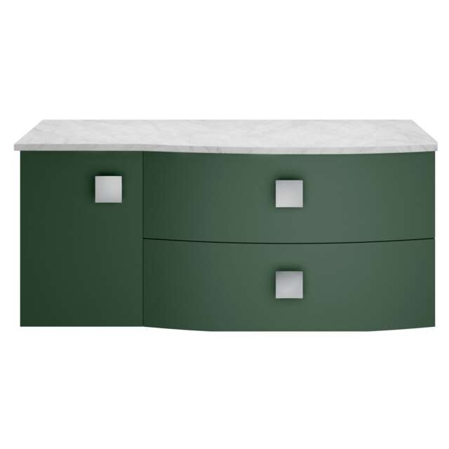Balterley Gentleshaw Contemporary 1 Drawer Right-Hand Wall Hung Vanity Unit with Marble Worktop, Hunter Green, 1000mm