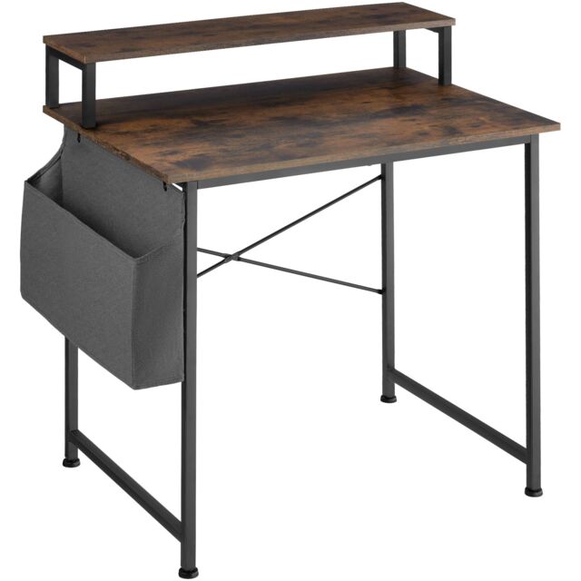 Desk - with shelving and fabric storage bag Brown Industrial wood dark, rustic 55 x 80 x 90 cm 1