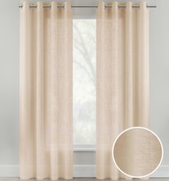 Pair of Crete Natural Luxury Linen Look Sheer Panels with Eyelet Header 183 CM