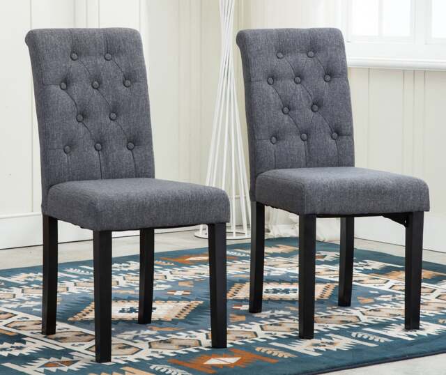 Set of 2 Tufted Button Back Fabric Dining Chairs Grey by MCC Direct