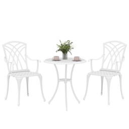 Outsunny 3 PCs Garden Bistro Set Outdoor Garden Furniture Set w/ Umbrella Hole White White Compact