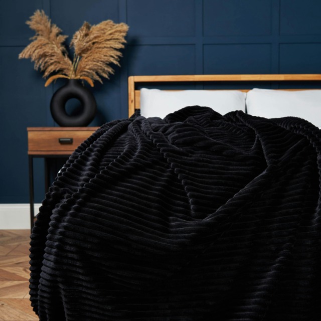 BHS Luxury Ribbon Velvet Throw, Black Multi 1
